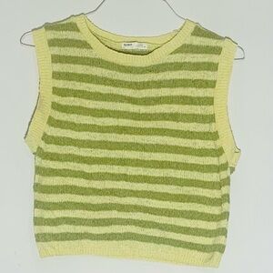 Pull & Bear Women’s Striped Green Cropped Knit Sleeveless Top SZ L